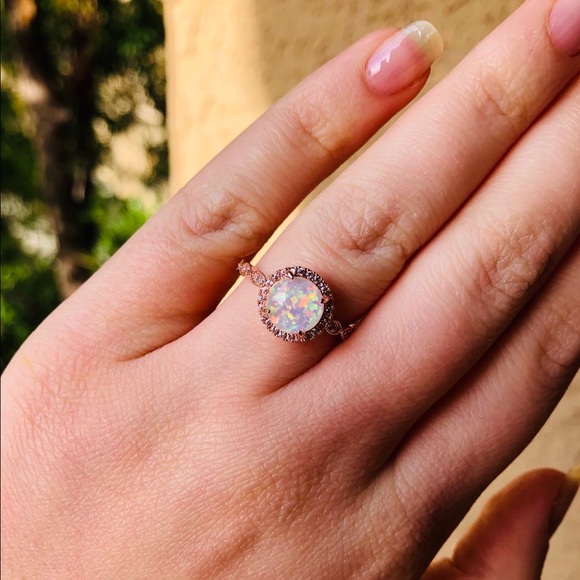 Round Fire Opal Rose Gold Ring - Picture 5 of 8